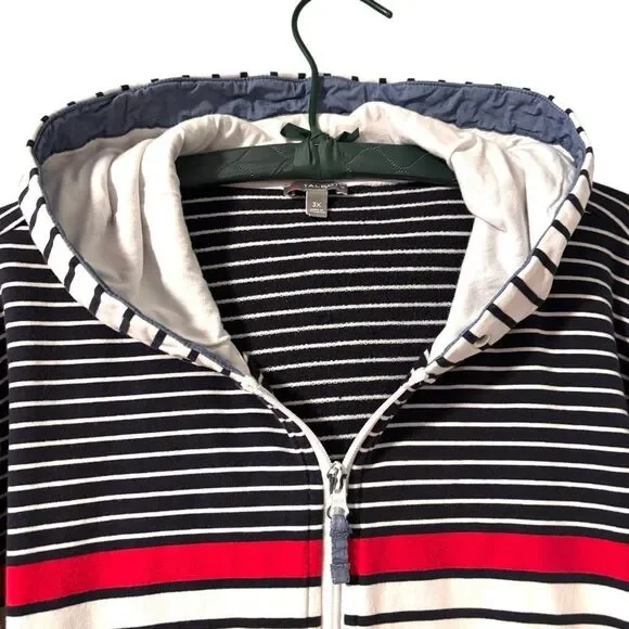 Talbots 3X French Terry red white & blue stripe full zip hoodie pockets cotton & - Picture 2 of 11